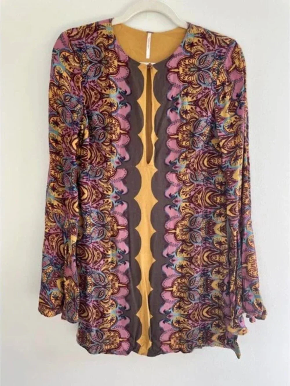 Free People Ossie Vibes Dress Boho Retro 60s Bell Sleeve Mini Tunic Sheath 0 S